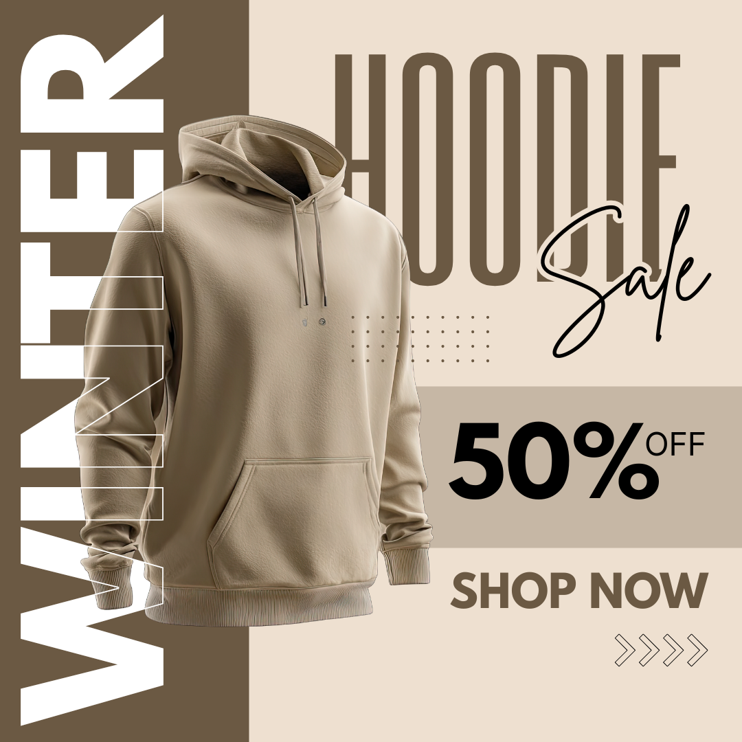 brown and white simple winter hoodie sale instagram post